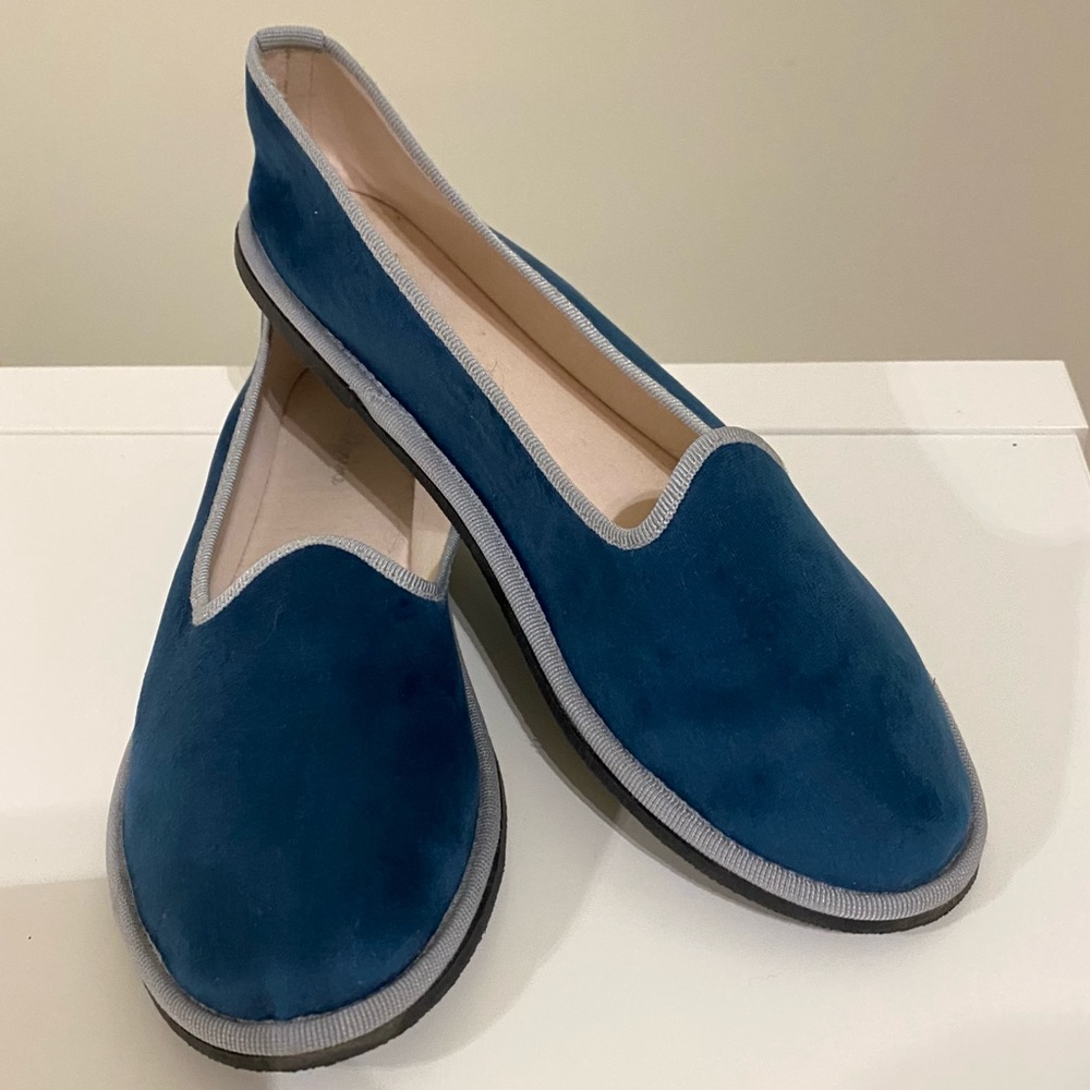 Blue Suede Slip-On Flats
